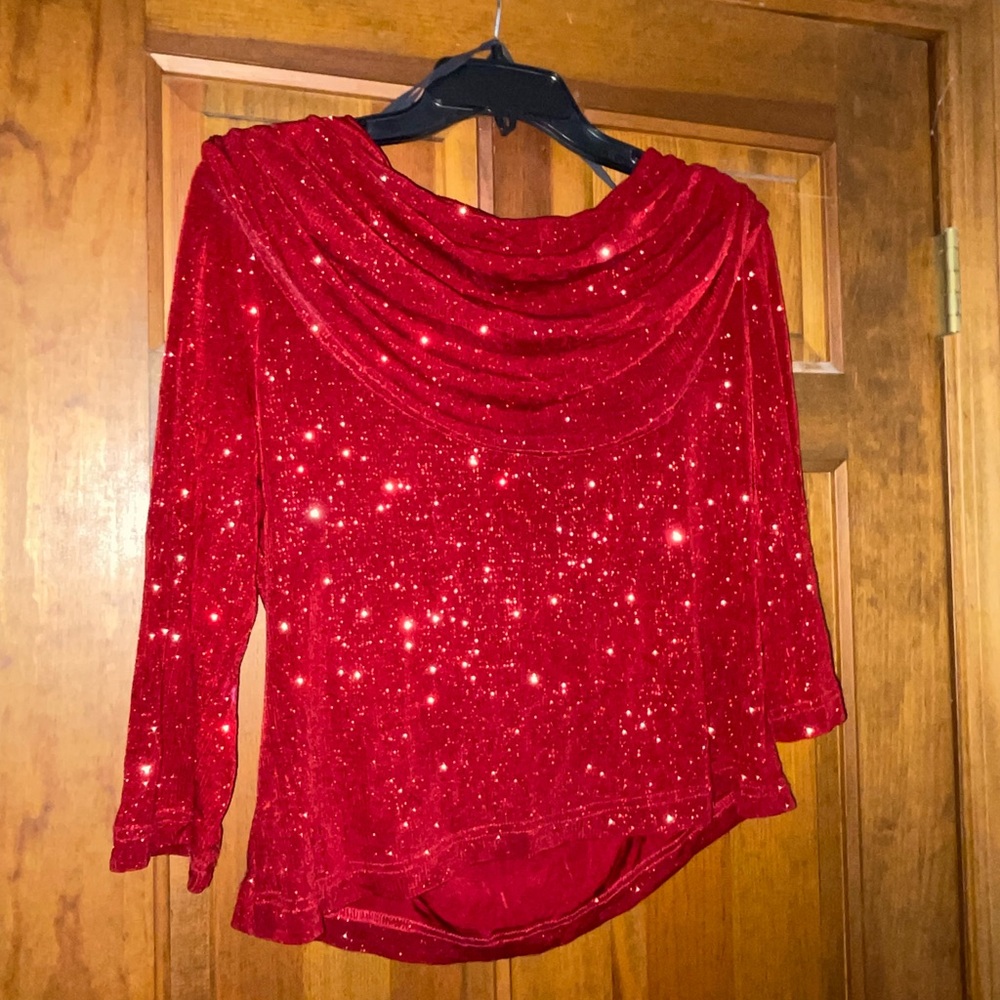 Red sequin long sleeve blouse
